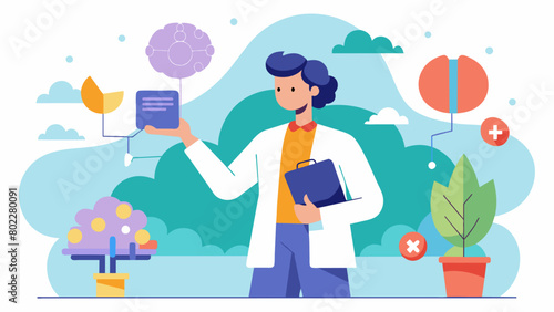 A neurodivergent psychologist conducting groundbreaking studies on the intersection of cognitive behavior and neurodiversity challenging longheld. Vector illustration