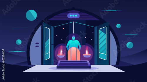 A futuristic sauna with innovative technologies such as light therapy and sound vibrations to help regulate circadian rhythms and alleviate SAD.