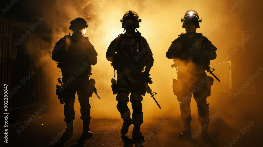 Special force armed police on the street during civil unrest Special force armed police on the street during civil unrest