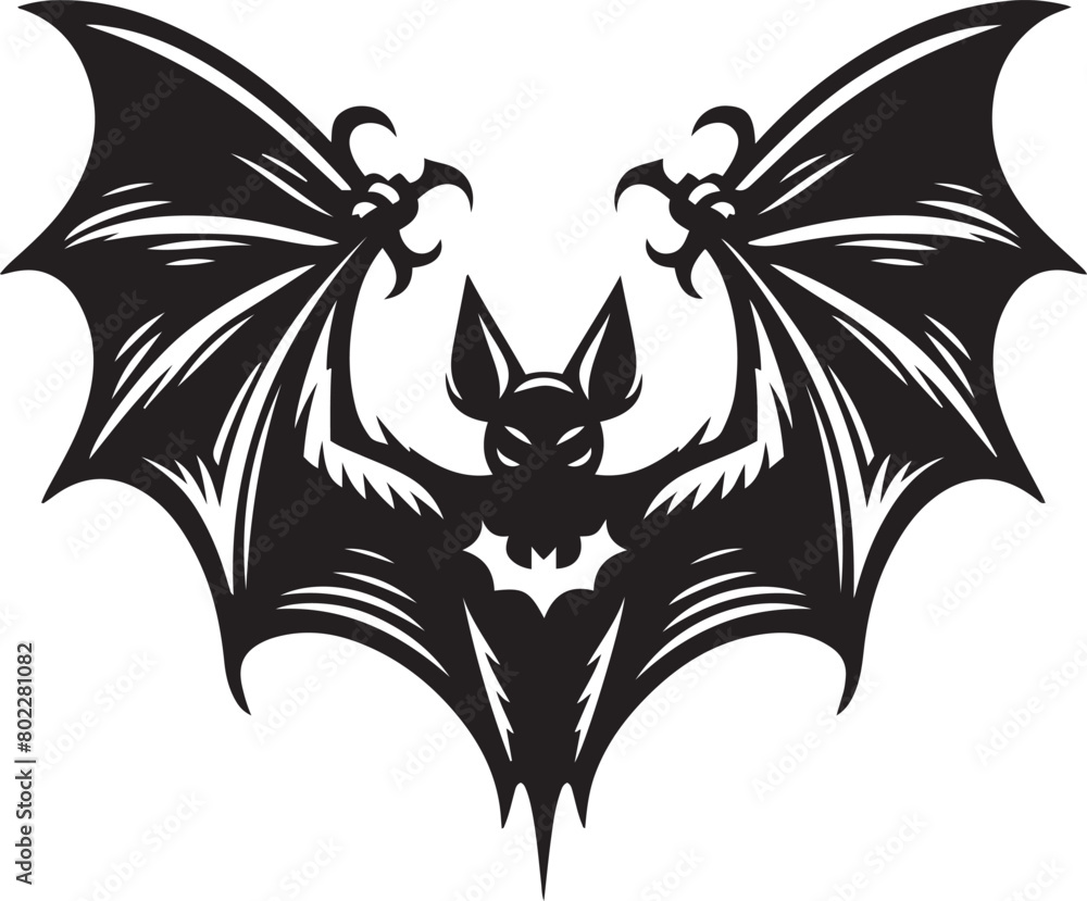 Fototapeta premium Halloween black horror bat flying vector illustration.