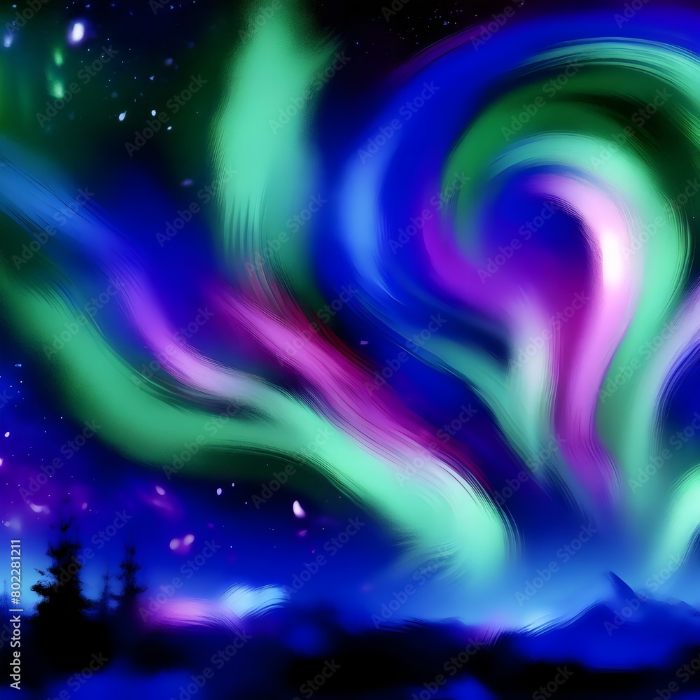 Fototapeta premium Northern Lights, Aurora Borealis, Abstract, illustration, wallpaper, background, dynamic movement, swirling patterns, magical atmosphere, landscape, natural wonders, night sky