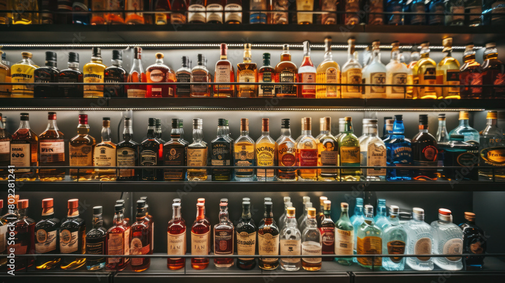 A lot of hard alcohol on supermarket shelves