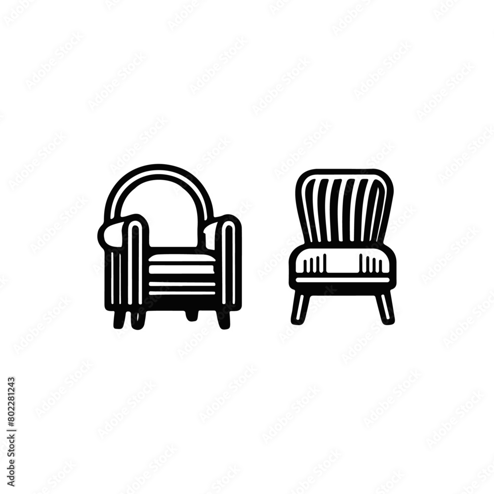 Fototapeta premium Modern and Vintage Armchair Icon Set – Stylish Furniture Illustrations for Interior Design