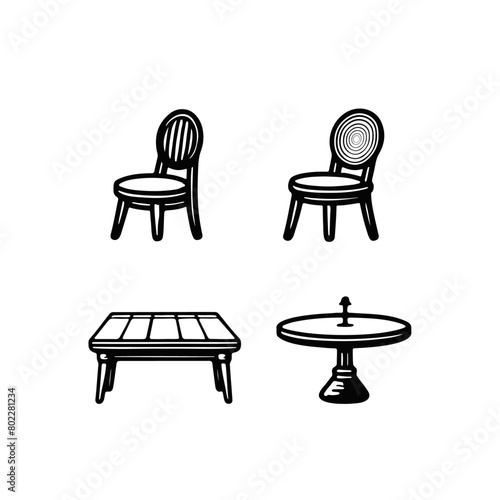 Set icona cucina tavolo e sedie vintage stilizzate