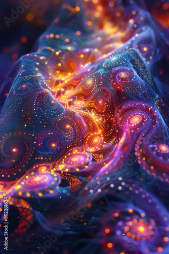 A psychedelic art piece of a computer interface with swirling fire patterns