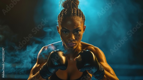 Young woman boxer with dramatic lighting Boxing