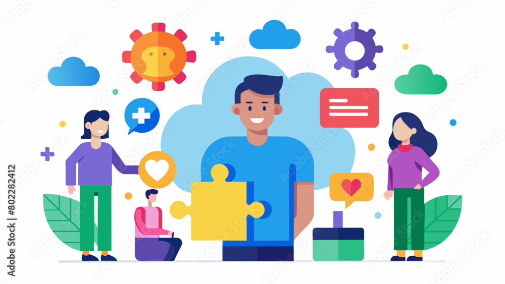 An inclusive workplace where people on the autism spectrum thrive utilizing their attention to detail and dedication to tasks.. Vector illustration An inclusive workplace where people on the autism spectrum thrive utilizing their attention to detail and dedication to tasks.. Vector illustration