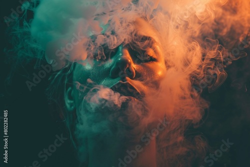 Experience the sensation of smoke inhalation as you navigate through a world enveloped in cannabis clouds, each breath filled with intoxicating aroma photo