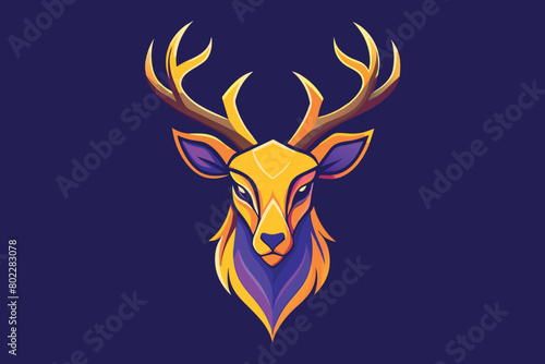 A deer head with purple and yellow colors