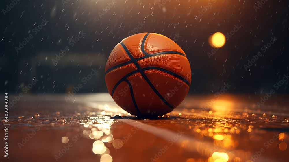 Basketball on the court with rainy day basketball background Basketball on the court with rainy day basketball background