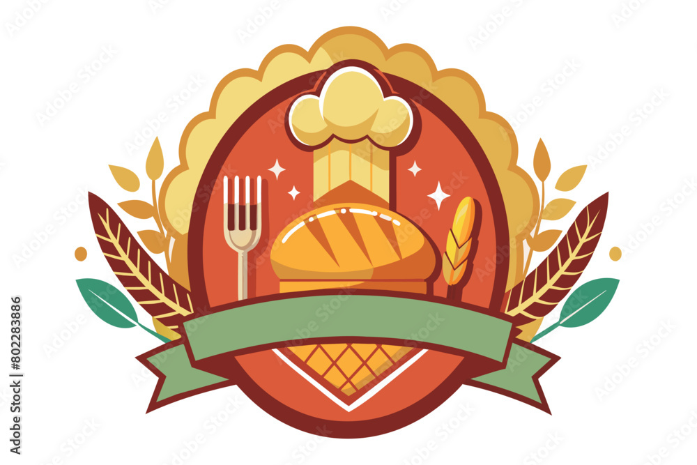 A logo for a restaurant that features a chef's hat, a fork, a knife A logo for a restaurant that features a chef's hat, a fork, a knife