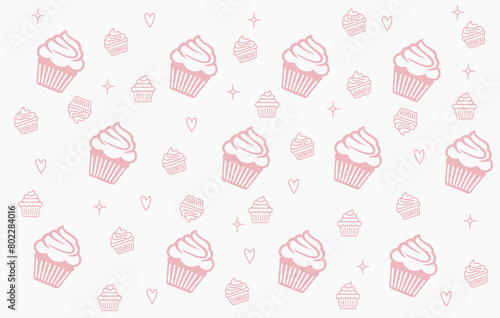 bakery cake strawberry hand drawn doodle seamless pattern 005.eps