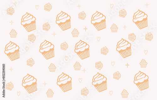 bakery cake yellow hand drawn doodle seamless pattern 003.eps