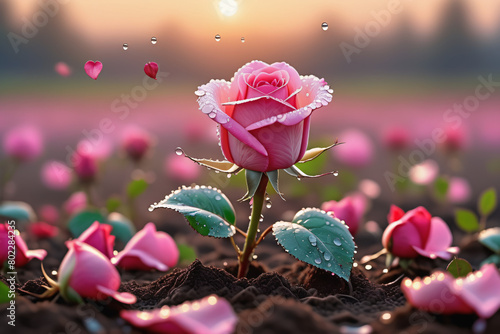 pink rose in the garden, pink rose flower background illustration love beauty, romantic petals, garden bouquet pink rose flower background
