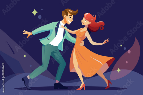A man and woman are dancing together in a ballroom