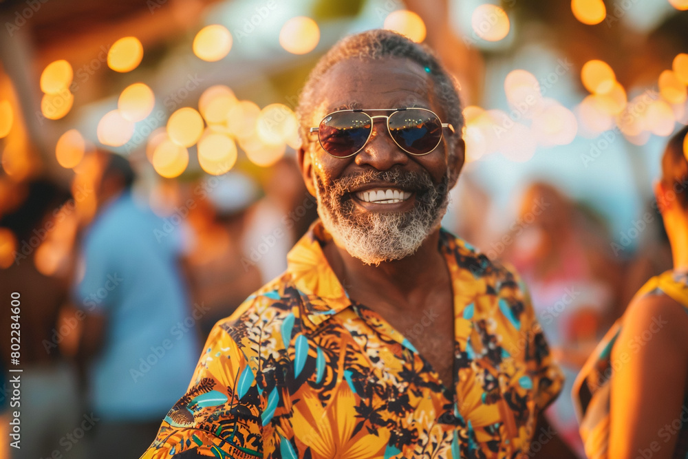 Obraz premium Old African American man tourist, attending traditional festival, festive celebration, cultural event.