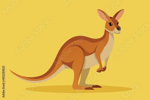 A cartoon kangaroo is standing on a yellow background
