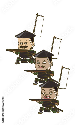 イラスト：日本の戦国時代の鉄砲隊