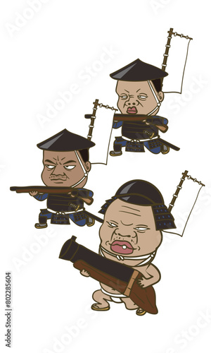 イラスト：日本の戦国時代の鉄砲隊と大筒