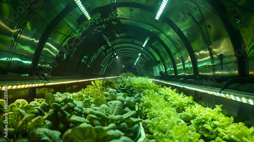 Subterranean Hydroponic Greenhouse A Labyrinth of Bioluminescent Growth Nurturing Lush Vegetables in an Otherworldly Environment Generative ai photo