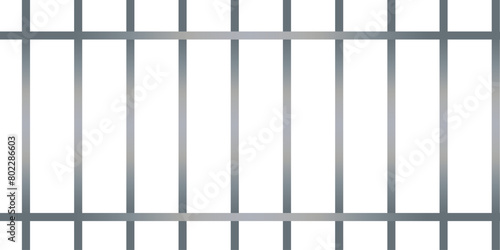 Realistic prison cage. 3d metal prison bars isolated on white background. Iron jail cage front view. Vector illustration.