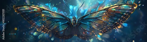 Bring the concept of a rear view butterfly to life through a mesmerizing digital illustration, infusing it with hyper-realistic textures and surreal lighting effects Engage the audience by creating a