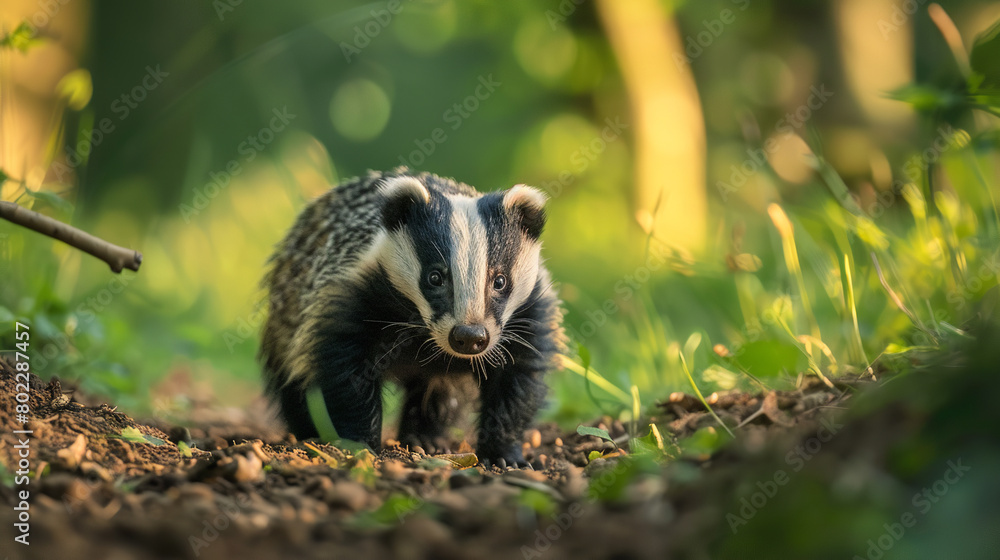 A badger emerging from its burrow A badger emerging from its burrow