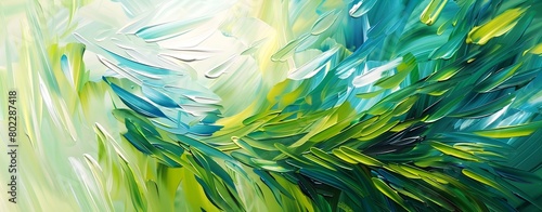 abstract plant fern tree painting in green and blue colors photo
