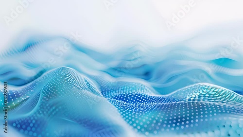 A blue wave with a lot of dots on it. The dots are scattered all over the wave, giving it a very busy and chaotic appearance. Concept of movement and energy, as if the wave is constantly changing photo
