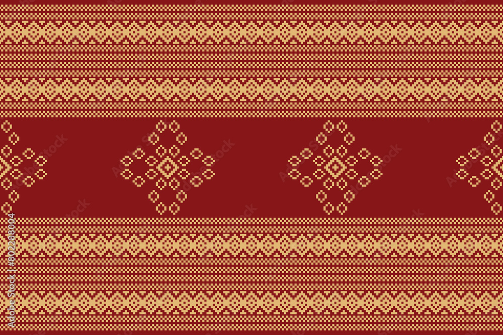 Traditional ethnic motifs ikat geometric fabric pattern cross stitch.Ikat embroidery Ethnic oriental Pixel red background. Abstract,vector,illustration. Texture,christmas,decoration,wallpaper. Traditional ethnic motifs ikat geometric fabric pattern cross stitch.Ikat embroidery Ethnic oriental Pixel red background. Abstract,vector,illustration. Texture,christmas,decoration,wallpaper.