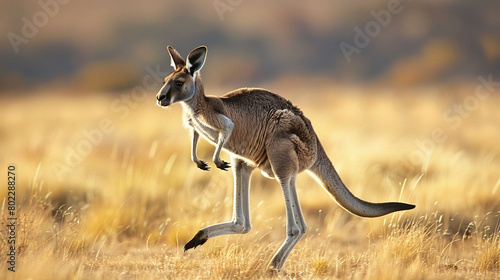 A kangaroo bounding effortlessly across the vast Australian Outback
