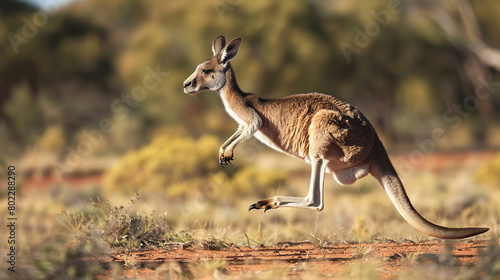 A kangaroo bounding effortlessly across the vast Australian Outback © Nate