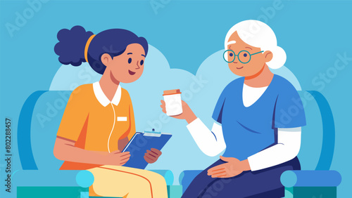 A nurse takes the time to sit with an elderly patient carefully noting her memories and experiences while administering medication providing a sense.
