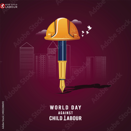 Child labor, Vector, Child labor Poster, World Day Against Child labor, Illustration, Vector, 12 June. Social Media Post, Child Labor Day. Start Education. Stop child labor symbol. Child Labor Vector