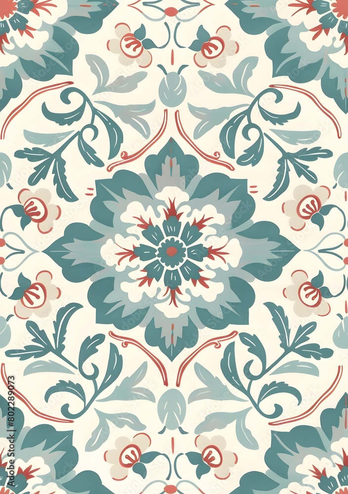 simple symmetrical pastel blue and green pattern with flowers simple symmetrical pastel blue and green pattern with flowers