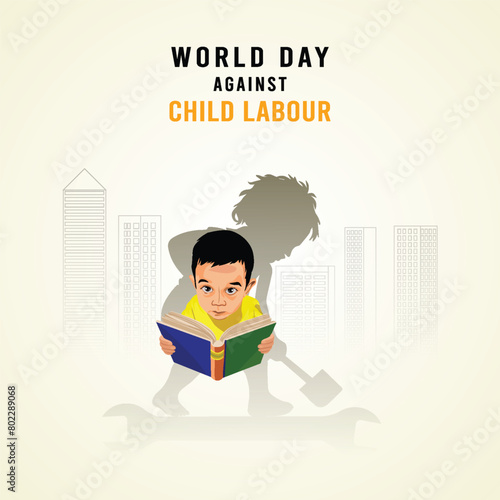 Child labor, Vector, Child labor Poster, World Day Against Child labor, Illustration, Vector, 12 June. Flat. Design. Child Labour Post, Social Media Post, Poster. Child Labor Day. Stop. Kids working.