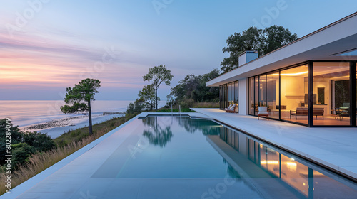 Luxury Beachfront Home with Infinity Pool at Twilight © mikhailberkut
