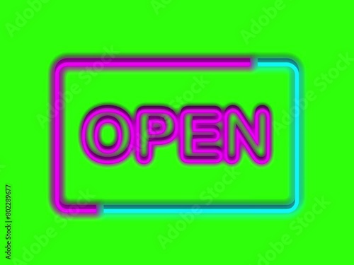 Animation of the word OPEN with a neon light effect green screen version