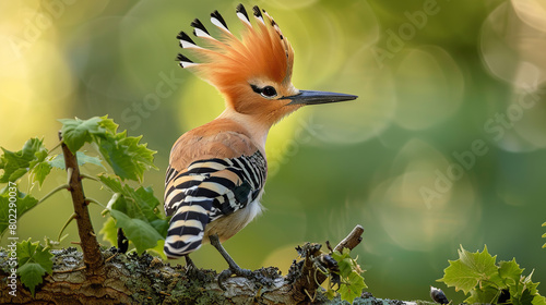 Professional photo with best angle showcasing the exotic beauty of a hoopoe as it perches on a branch