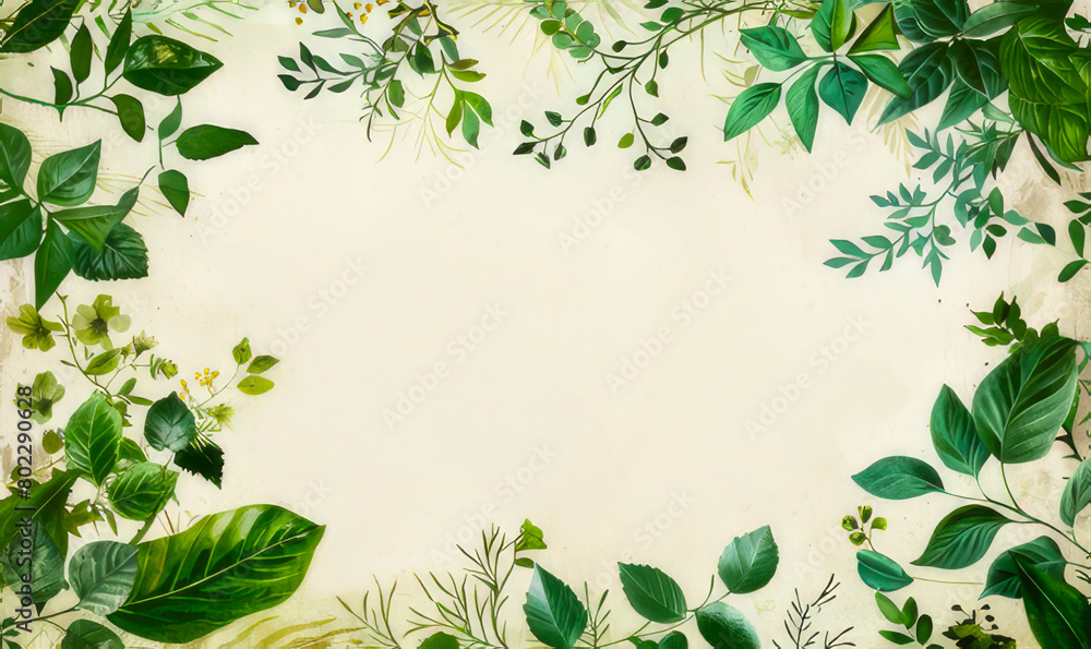 frame made of green leaves, with copy space. Holiday invitation concept. frame made of green leaves, with copy space. Holiday invitation concept.