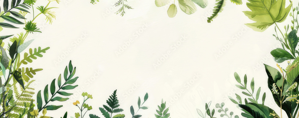 frame of green leaves, in vintage style, with copy space. Holiday invitation concept.