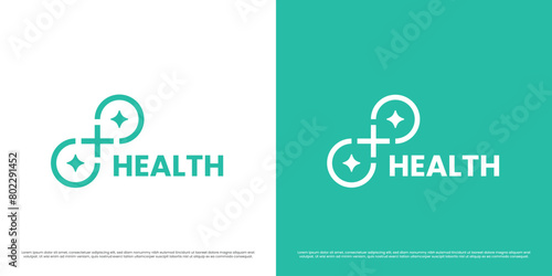 Health logo design illustration. Silhouette shape plus health blue circle mark abstract star blink hospital pharmacy clinic geometric medical. Minimal modern cross asylum cure simple icon symbol.