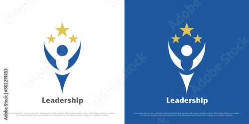 Work leadership logo design illustration. Silhouettes people person worker boss supervisor manager founder success employer company office staff. Star business simple minimal abstract icon symbol.
