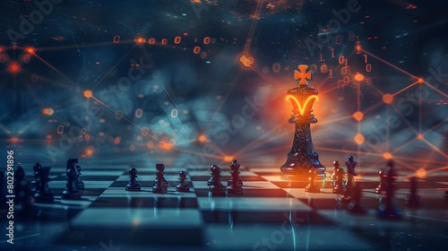 Enlightened Chess King Radiating Compassionate Leadership in a Connected Digital Landscape Generative ai photo