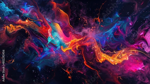Colorful psychedelic neon painting of melting wild animals,black background generative ai photo