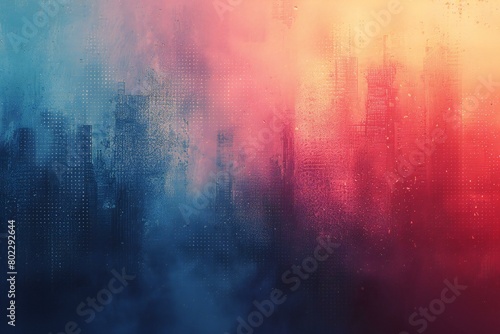 Abstract grunge background with urban skyscrapers and blue sky