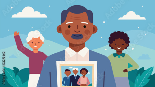 A man proudly displays a photo of his greatgrandparents who were former slaves as he shares their powerful story of freedom and celebration on. Vector illustration
