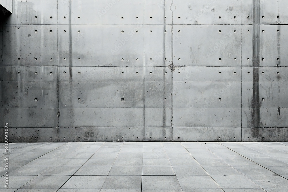 Industrial background, empty concrete room with metal elements wall and floor