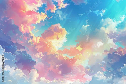 Colorful sky with clouds, Nature background, illustration