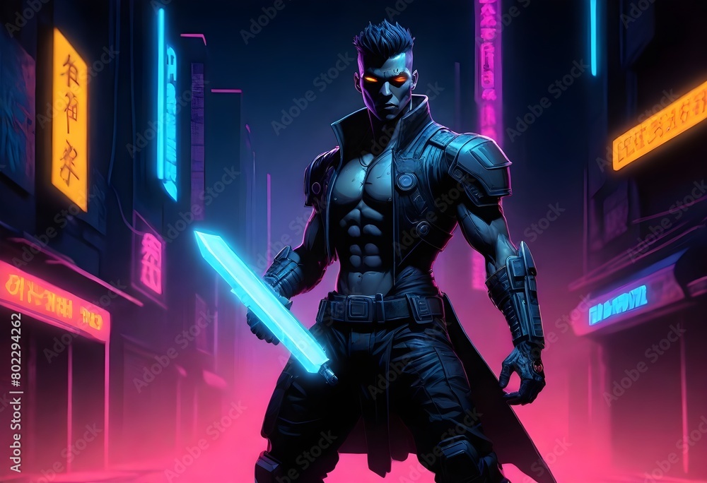 dark and mysterious A cyberpunk warrior with a mec 1